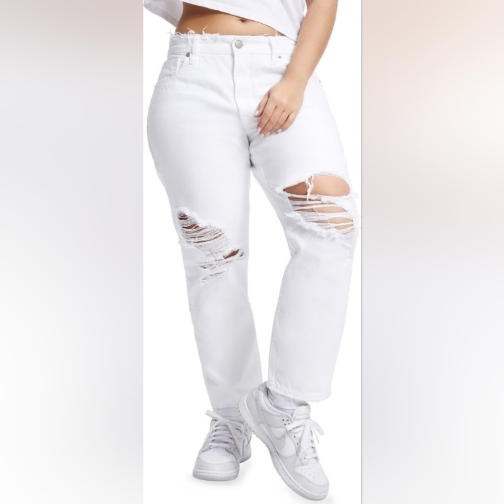 NWT Good American Girlfriend Ripped High Waist Ankle Jeans $139